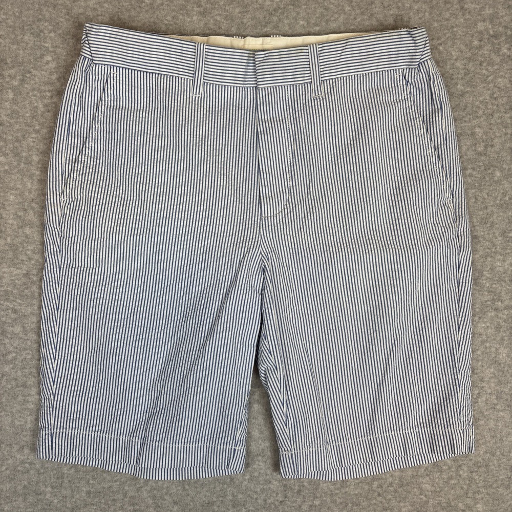 J Crew Crewcuts Boys Seersucker Shorts Size 12 Blue White Striped 8" Adjustable